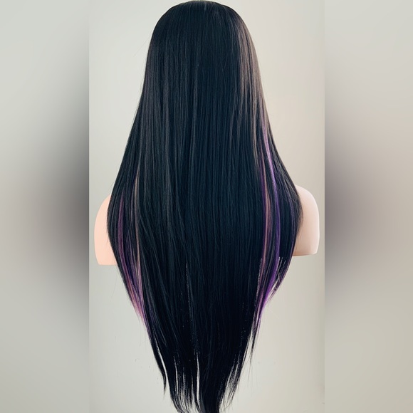 Very Pretty Long Black/Purple/Multi Color Premium Fiber Lace Front Wig - Picture 8 of 8